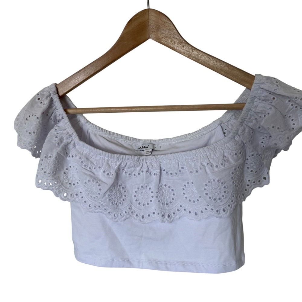 Subdued Crop Top Women M White NEW Eyelet Lace Off Shoulder Ruffle Bardot